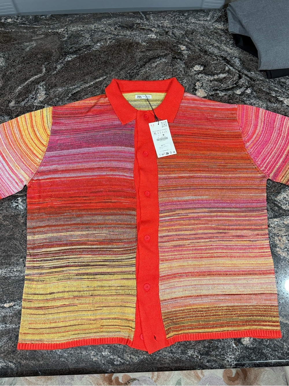 Zara Colorblock Stripe Knit Polo Shirt - Red Multicolor